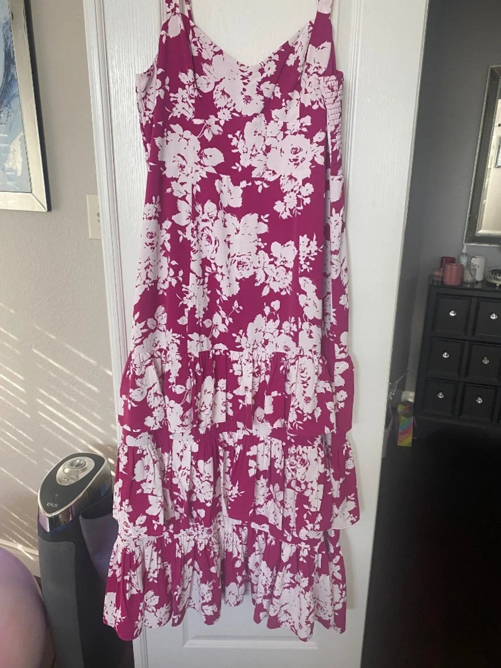 ABERCOMBIE & FITCH MAGENTAL FLORAL TIERED MAXI DRESS SIZE XL